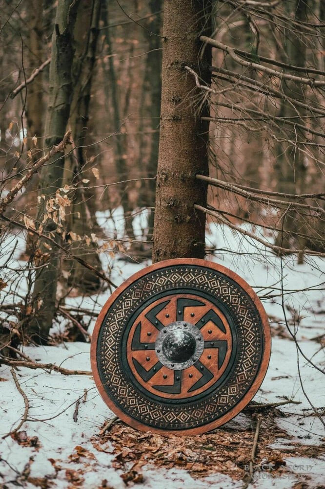 kolovrat symbol Viking Shield | Ply Wood With Stainless Steel Boss