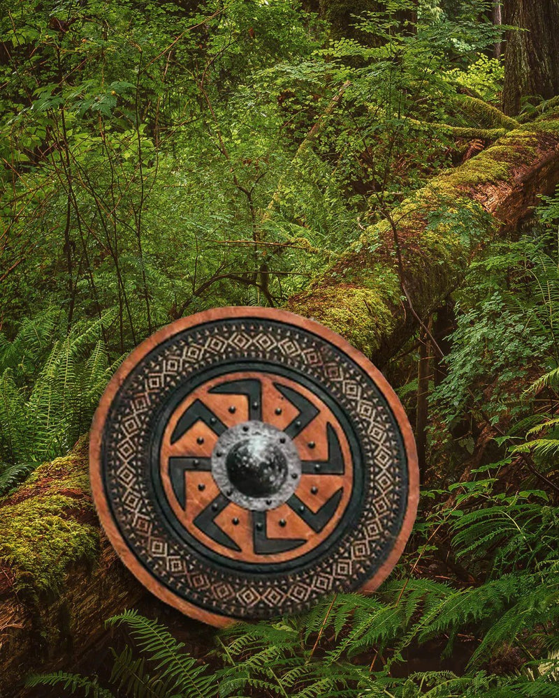 kolovrat symbol Viking Shield | Ply Wood With Stainless Steel Boss