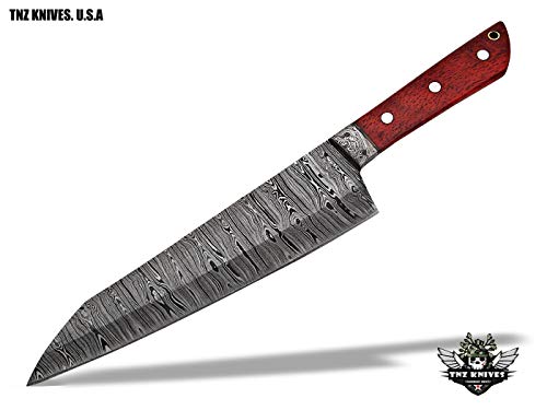 TNZ-554 USA Damascus Handmade SANTOKU Chef Kitchen Knife 13" Long With Rose Wood Handle