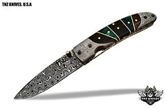 TNZ-463 USA Damascus Pocket Folding Knife, 8