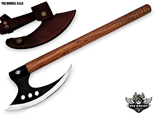TNZ-68 Stainless Steel Handmade Viking Axe,18" Length,7" Blade &Rose Wood Handle