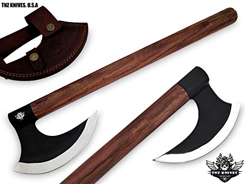 TNZ-69 Stainless Steel Handmade Viking Axe,20" Length,7" Blade &Rose Wood Handle