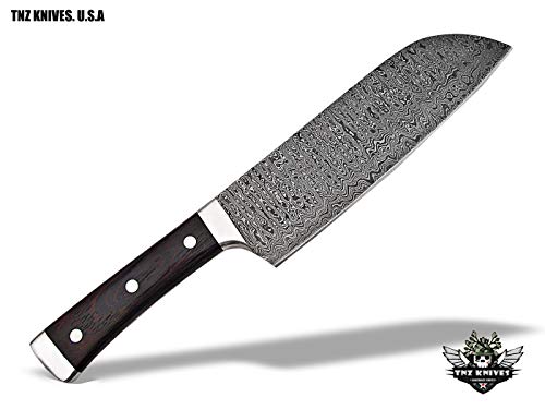 TNZ-555 USA Damascus Handmade SANTOKU Chef Kitchen Knife 13" Long with Micarta Handle