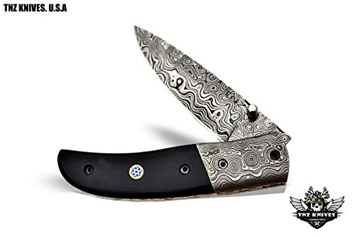 TNZ-464 USA Quality Damascus Folding Knife, 8" Long With Wenge Wood & Liner Lock