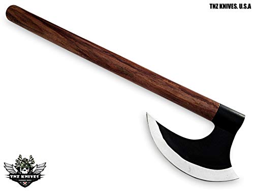 TNZ-69 Stainless Steel Handmade Viking Axe,20" Length,7" Blade &Rose Wood Handle
