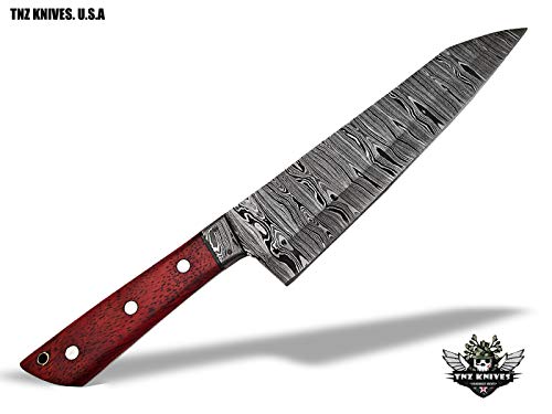 TNZ-554 USA Damascus Handmade SANTOKU Chef Kitchen Knife 13" Long With Rose Wood Handle