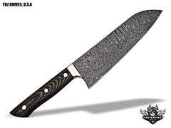 TNZ-557 USA Damascus Handmade SANTOKU Chef Kitchen Knife 13″ Long with Micarta Handle