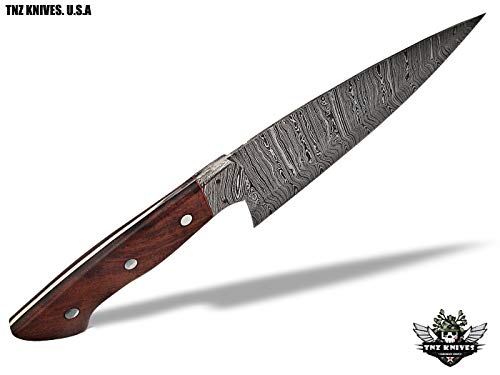 TNZ-551 USA Damascus Handmade Chef Kitchen Knife 12" Long With Rose Wood Handle