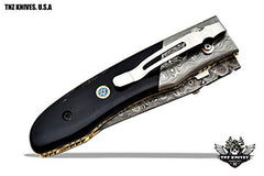 TNZ-467 USA Damascus Pocket Folding Knife, 8